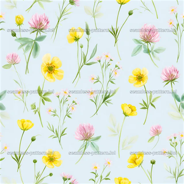 Meadow flower seamless pattern with yellow and pink blooms — seamless tileable pattern