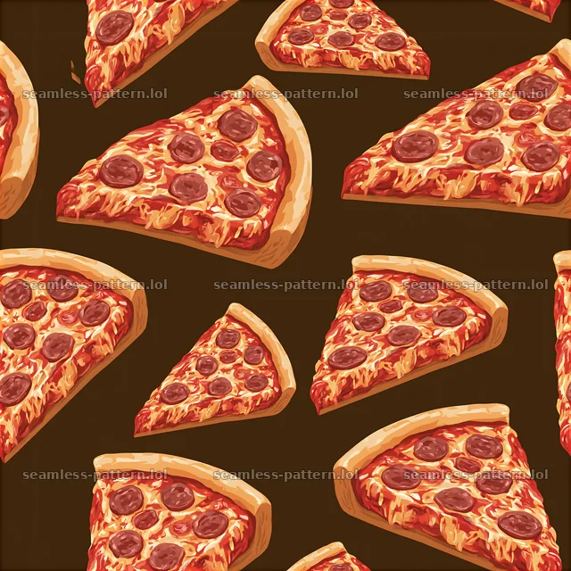 Seamless kitchen decor pizza pattern with slices on dark background — seamless tileable pattern