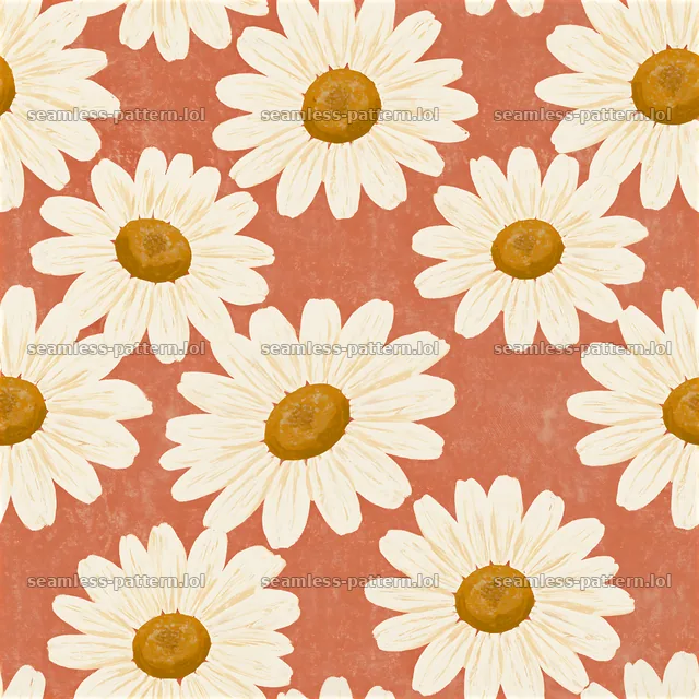 Daisy repeating pattern with orange background and brown centers — seamless tileable pattern