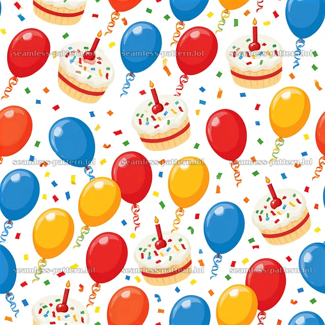 Colorful balloons and vintage birthday cake seamless pattern — seamless tileable pattern