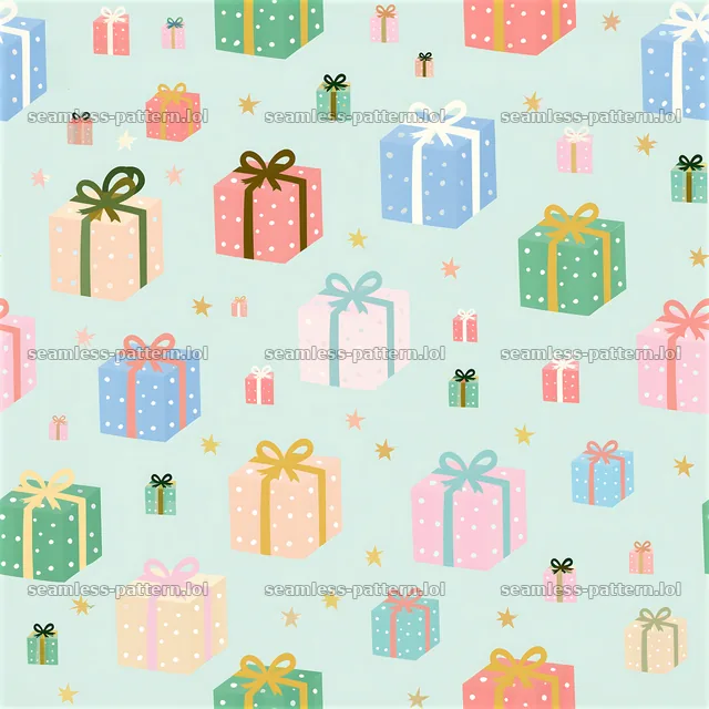 Seamless pattern with cute gift packages on a light green background — seamless tileable pattern