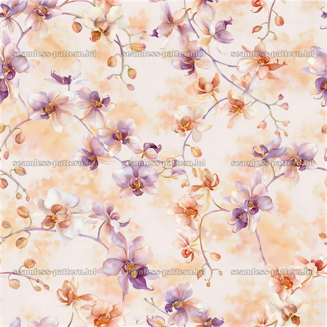 Repeating watercolor orchid pattern with soft pastel colors — seamless tileable pattern