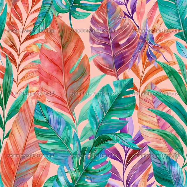 Bright watercolor leaves seamless pattern in vibrant colors — seamless tileable pattern