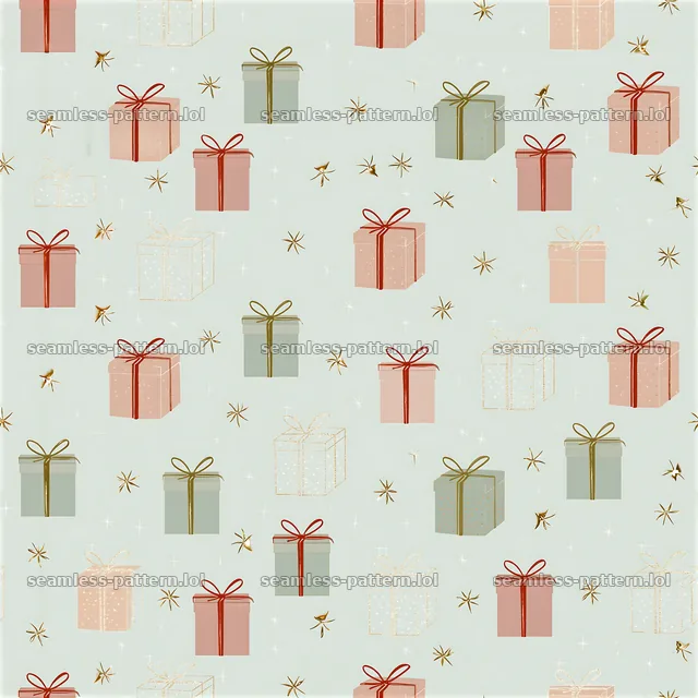 Tileable pattern of festive presents with metallic ribbons — seamless tileable pattern