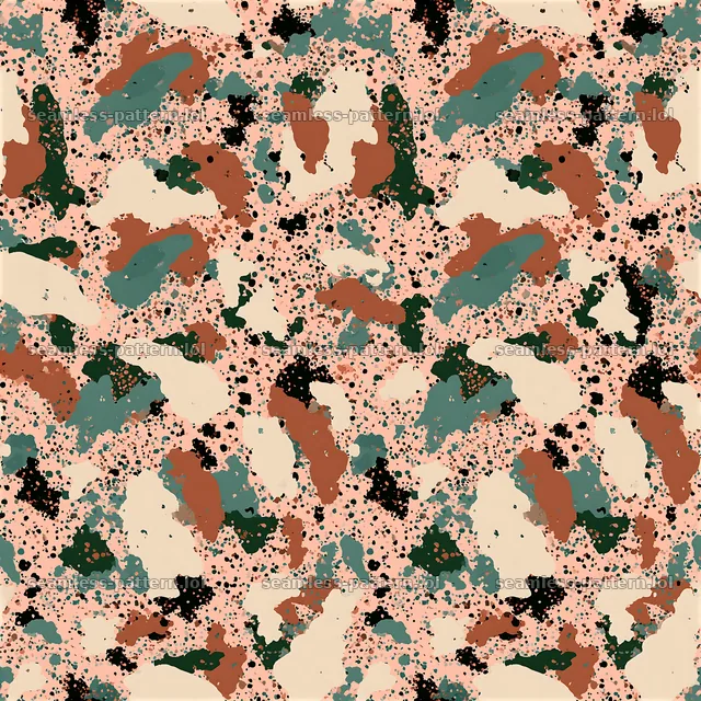 Repeat spotted camouflage pattern with earthy tones — seamless tileable pattern