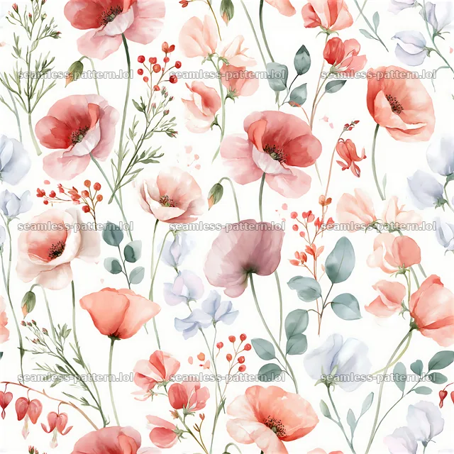 Romantic garden flowers seamless pattern in soft shades on white — seamless tileable pattern