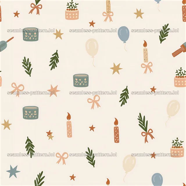 Birthday card tileable pattern with cakes, candles, and balloons — seamless tileable pattern