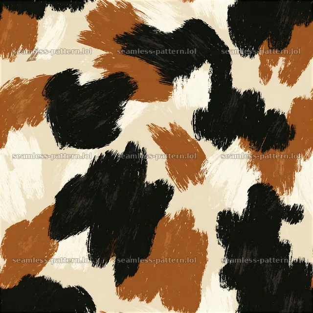 Seamless hand-drawn cowhide texture with brown and black patches — seamless tileable pattern