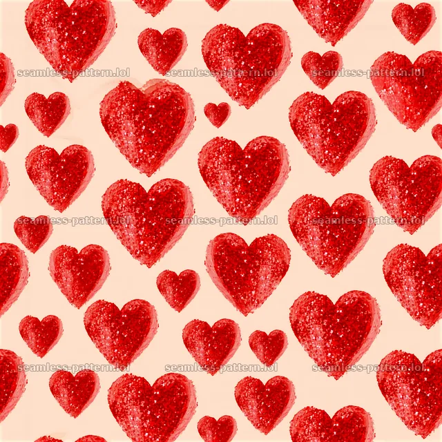 Pattern/seamless glitter heart pattern in red tones on light background — seamless tileable pattern