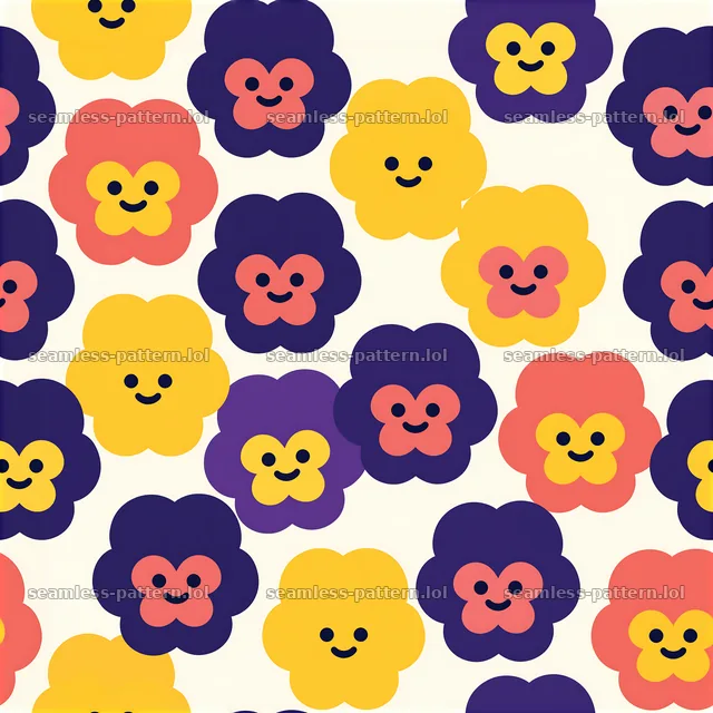 Cute flower faces seamless pattern displayed with bright colors — seamless tileable pattern