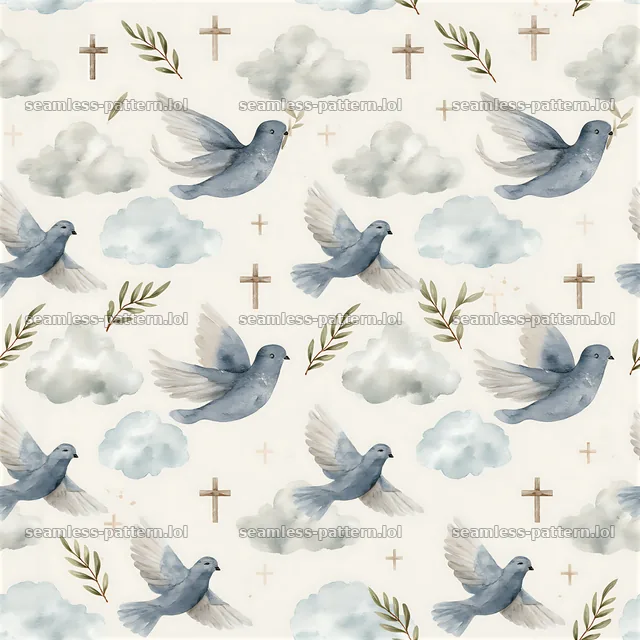 Seamless Christian faith pattern with watercolor doves for decor — seamless tileable pattern