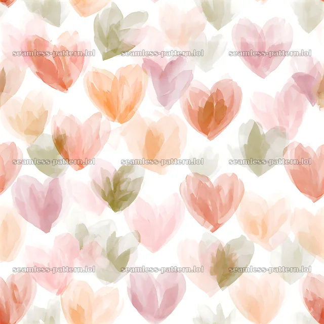 Seamless heart texture pattern with soft floral elements in pastel colors — seamless tileable pattern