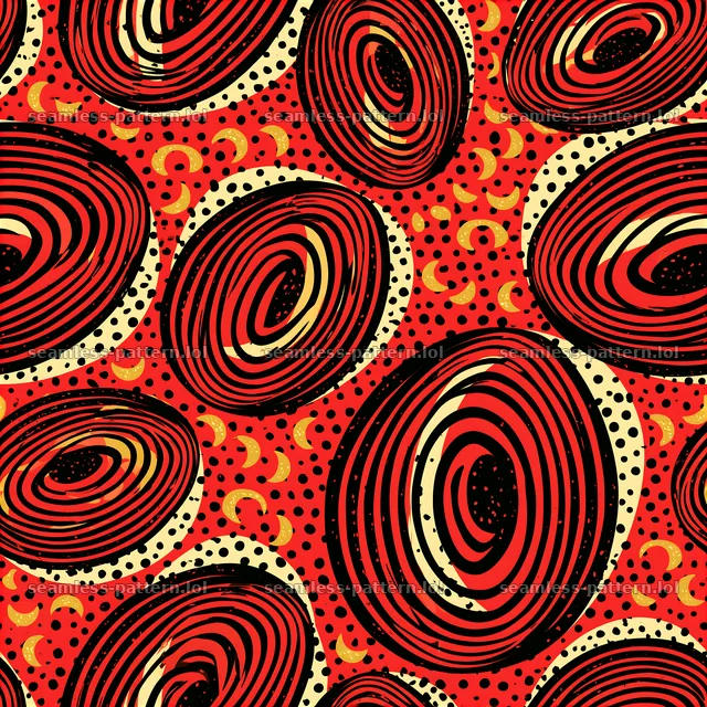 Funky retro black red gold seamless pattern with circular shapes — seamless tileable pattern