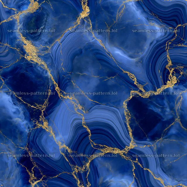 Seamless blue marble texture with gold veins in deep blue colors — seamless tileable pattern