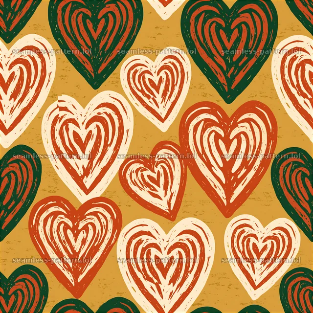 Seamless hearts pattern on a textured golden background — seamless tileable pattern