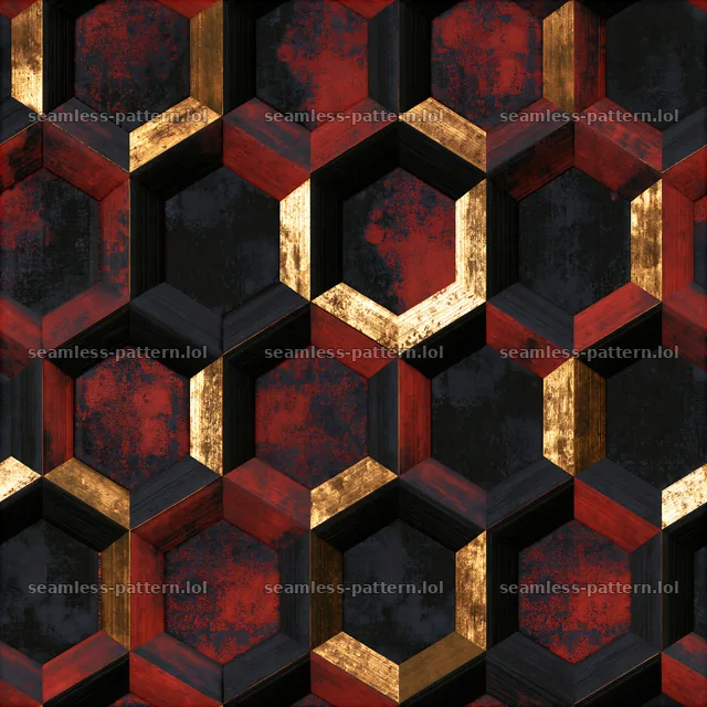 Hexagon black red gold seamless pattern creates a unique visual effect — seamless tileable pattern
