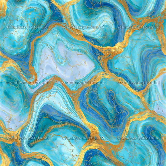 Seamless watercolor marble pattern with gold veins in blue tones — seamless tileable pattern