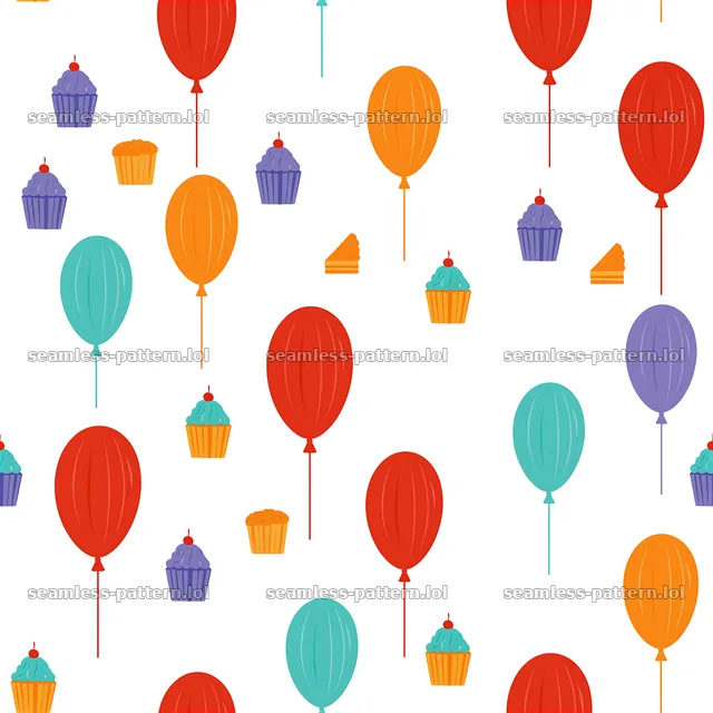 Bright balloons and pastry cake seamless pattern — seamless tileable pattern