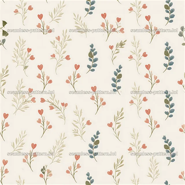 Seamless botanical heart pattern filled with small flowers and leaves — seamless tileable pattern