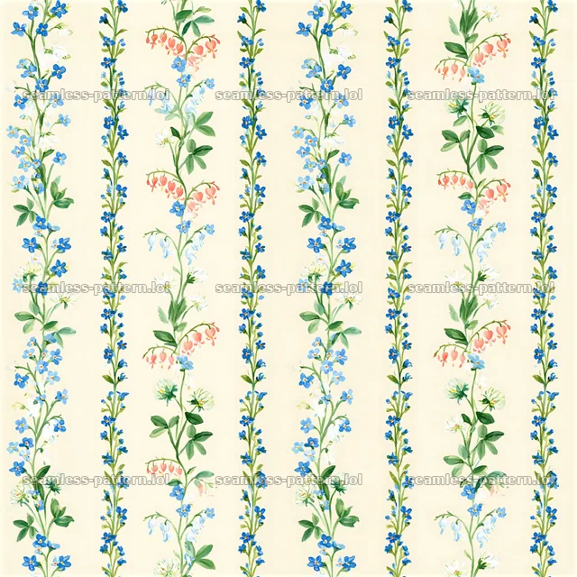 Repeat watercolor floral stripe pattern with colorful flowers — seamless tileable pattern