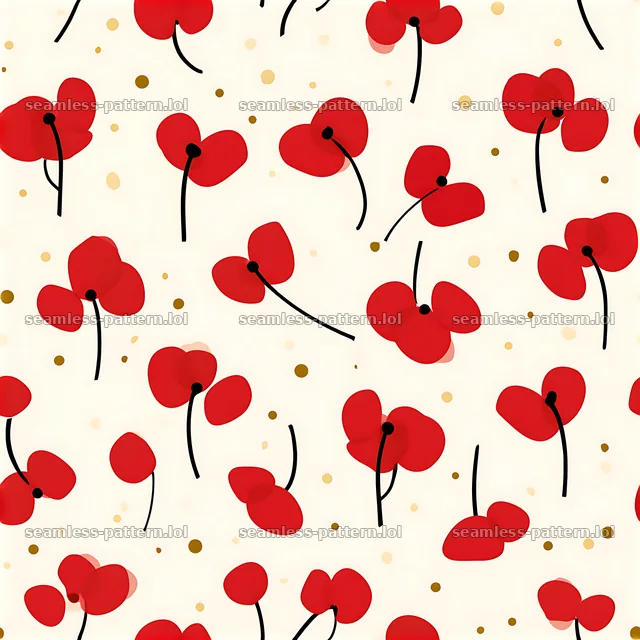 Wildflower black red gold repeating pattern with abstract floral shapes — seamless tileable pattern