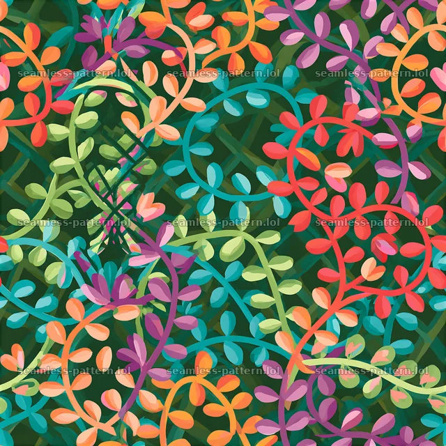 Colorful organic lattice seamless pattern with bright floral elements — seamless tileable pattern