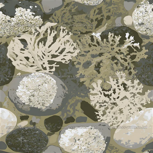 Seamless camouflage pattern with lichen and stone textures in natural colors — seamless tileable pattern
