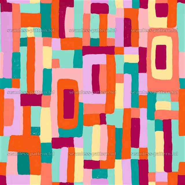 Playful color blocks repeating pattern in bright colors and shapes — seamless tileable pattern