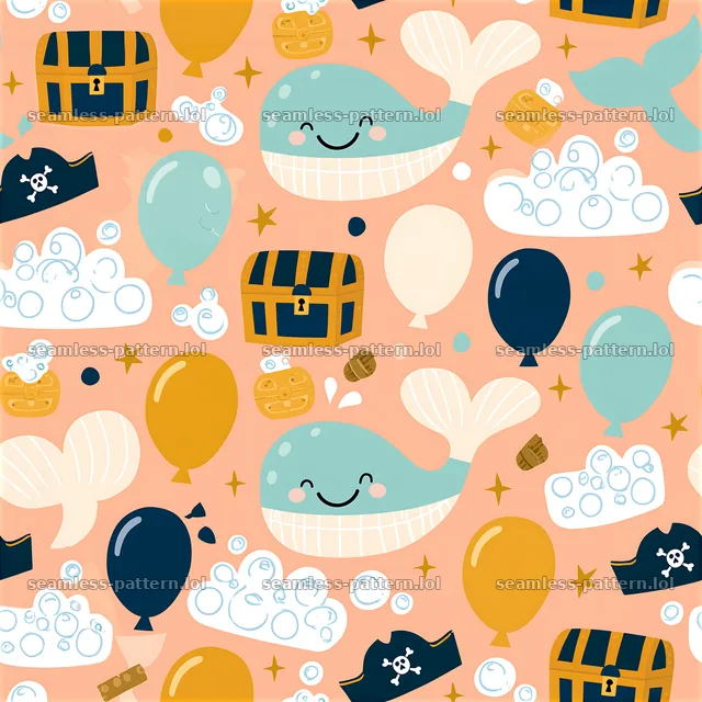 Birthday pirate party seamless pattern with whales and balloons — seamless tileable pattern