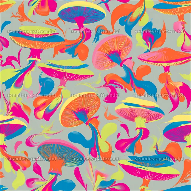 Colorful abstract mushrooms seamless pattern showcasing vivid colors — seamless tileable pattern