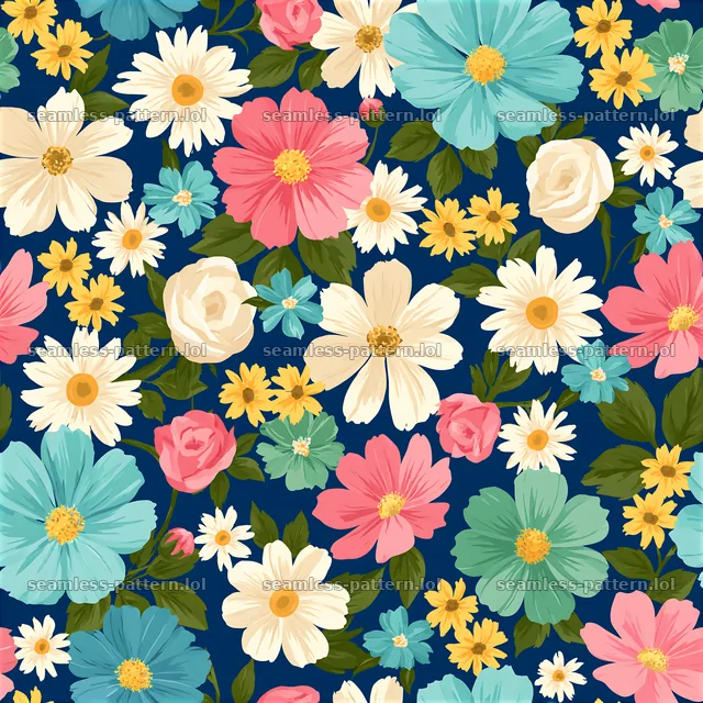 Garden flower seamless pattern in a colorful design — seamless tileable pattern