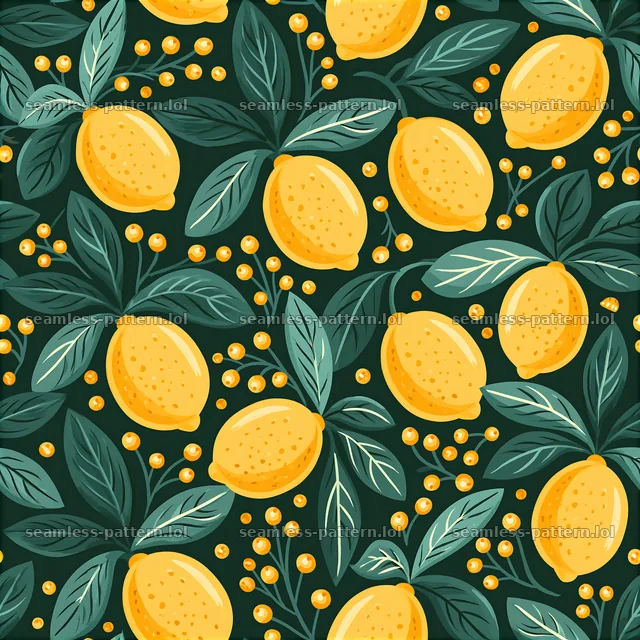 Cute lemon seamless pattern with yellow lemons and green leaves — seamless tileable pattern