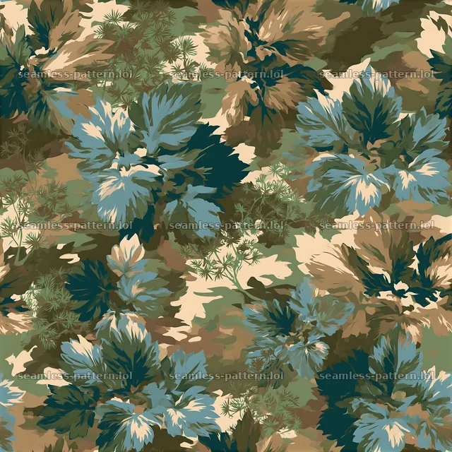 Repeat leafy camouflage pattern with varied green and brown tones — seamless tileable pattern