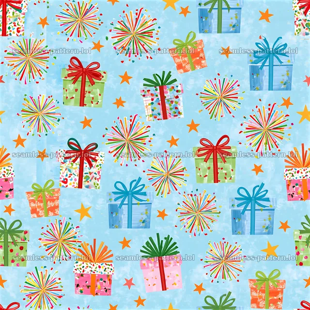 Pattern/birthday scrapbook repeat pattern with gifts and decorations — seamless tileable pattern