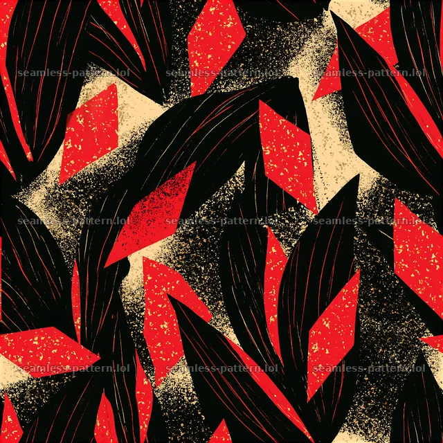 Bold abstract black red gold seamless pattern with leaves — seamless tileable pattern