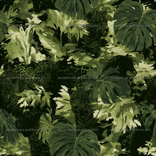Green camouflage wildlife apparel seamless pattern with jungle elements — seamless tileable pattern