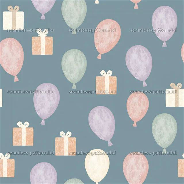Seamless pattern with balloons and presents on a textured background — seamless tileable pattern
