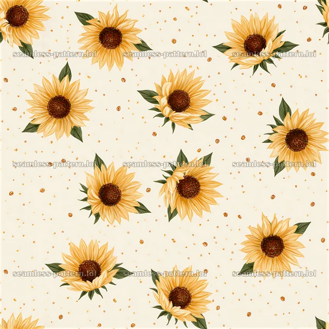 Sunflower repeat pattern with scattered seeds on a light background — seamless tileable pattern