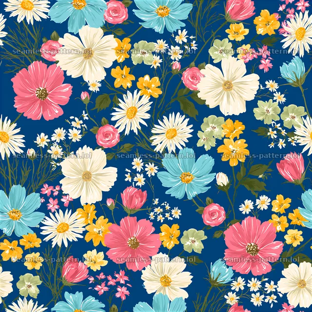 Colorful floral pattern on a blue background — seamless tileable pattern