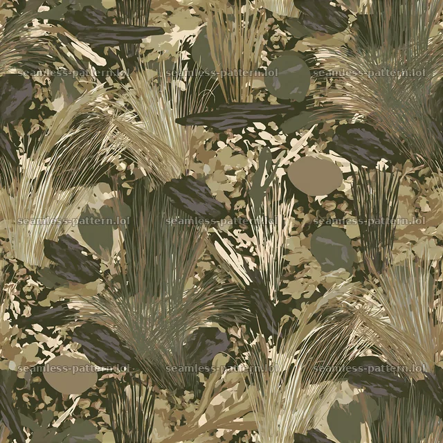 Repeat organic camouflage pattern with natural elements — seamless tileable pattern