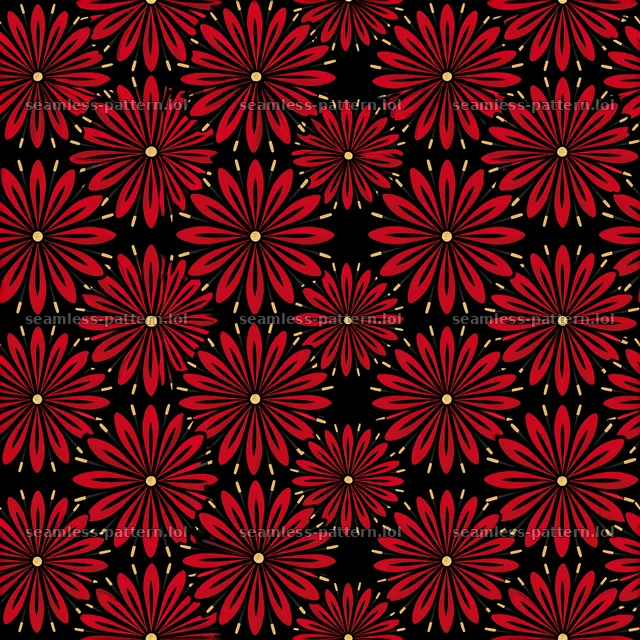 Retro black red gold tileable pattern with floral elements and gold accents — seamless tileable pattern