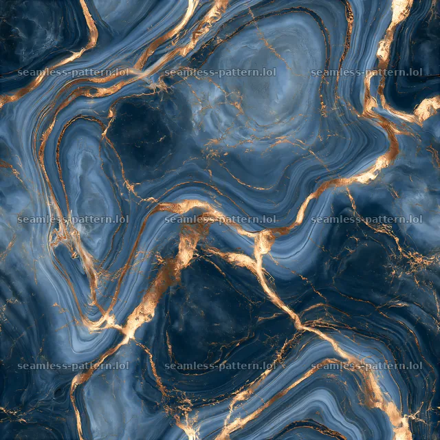 Seamless blue marble texture with gold veins and dark swirls — seamless tileable pattern