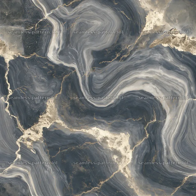 Seamless gray and gold marble texture with flowing patterns and swirls — seamless tileable pattern