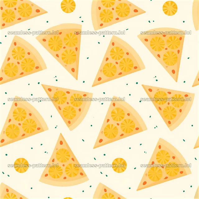 Seamless pineapple pizza pattern with slices and toppings in light colors — seamless tileable pattern