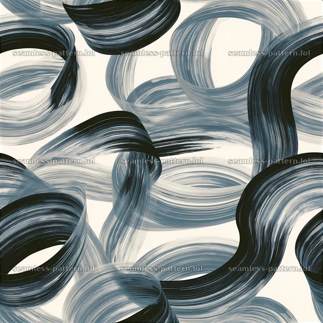 Seamless pattern of dynamic paint ribbons in shades of blue and black — seamless tileable pattern