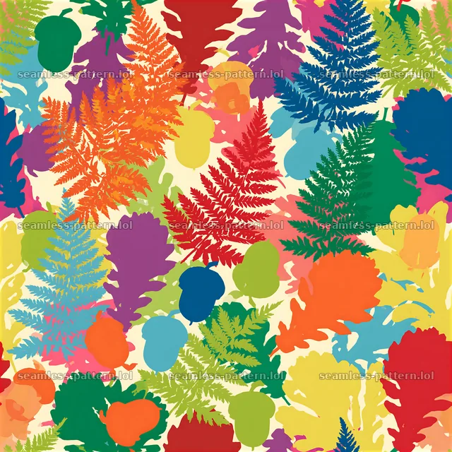 Rainbow woodland camouflage repeat pattern with colorful foliage — seamless tileable pattern