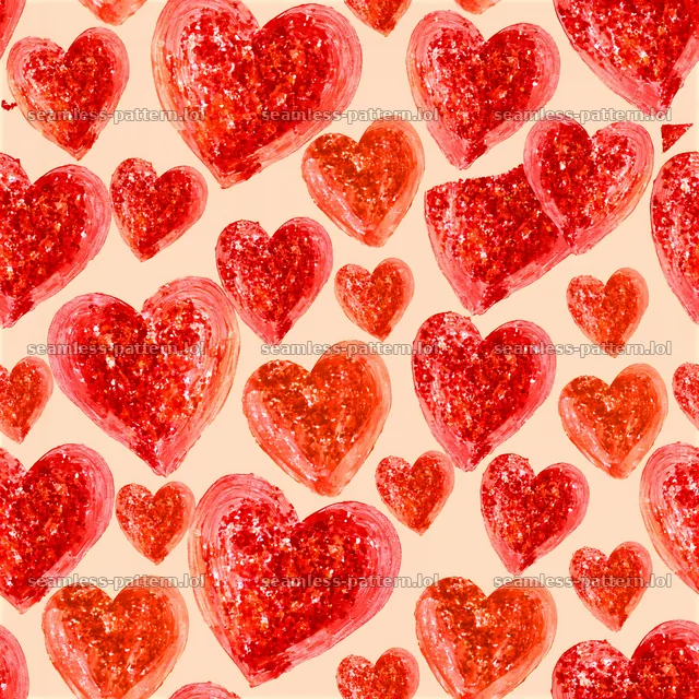 Pattern/seamless glitter heart pattern with red hearts on light background — seamless tileable pattern