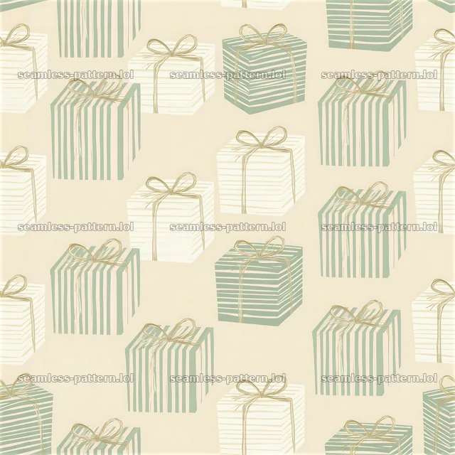 Seamless texture with striped gift boxes in soft colors on light background — seamless tileable pattern