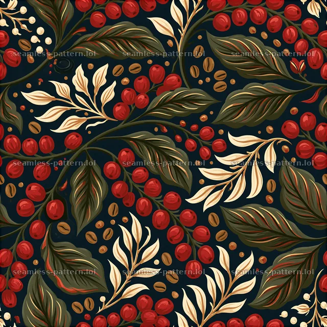 Pattern/seamless coffee packaging pattern with red berries and leaves — seamless tileable pattern