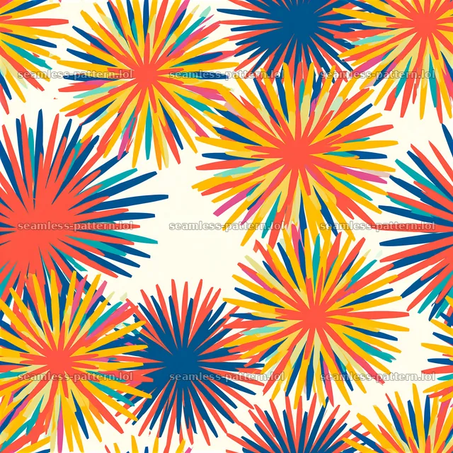 Vibrant abstract sunbursts seamless pattern with colorful designs — seamless tileable pattern